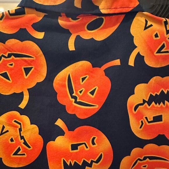 Halloween Button Up Short Sleeve Shirt Men's L Novelty Jack-O-Lantern Pumpkin - Picture 5 of 13